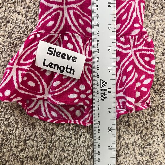 SUSAN GRAVER Women's L Pink White Rayon‎ 3/4 Flare Sleeve Boho Keyhole Tunic Top - Picture 10 of 11